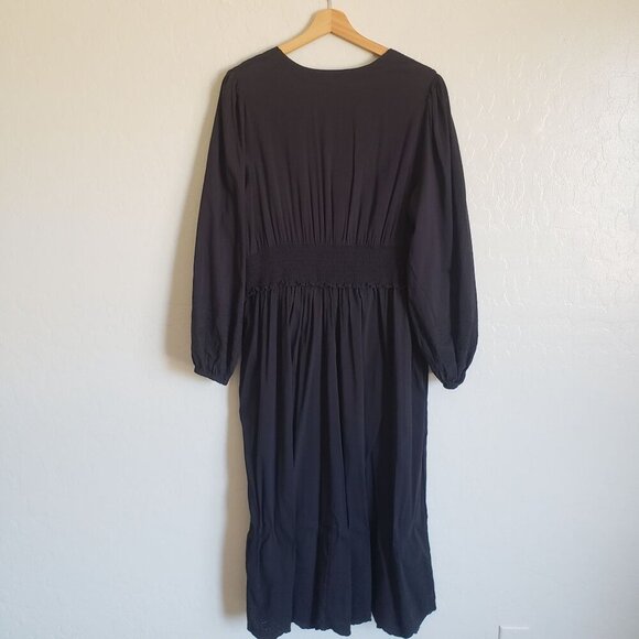 Old Navy Smocked Plunge V-Neck Eyelet Maxi Dress Black Size XL Peasant Cottage - Picture 10 of 13